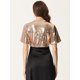 thumbnail image 3 of Bolero con Lentejuelas para Mujer de Manga Acampanada Bolero Corto Brillante de Manga Corta Oro rosa M, 3 of 6