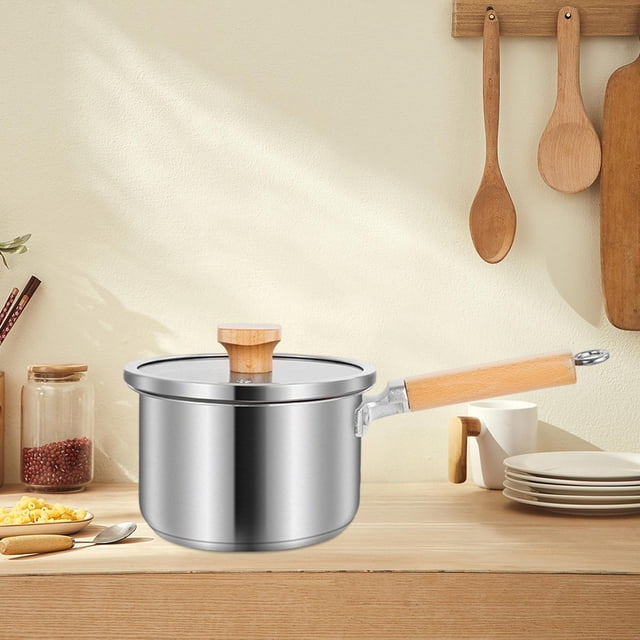 Olla pequeña de acero inoxidable con tapa, olla para sopa, gruesa de 10 cm con mango largo multiusos para exteriores, cocina, cocina, , estilo c perfecl Cacerola