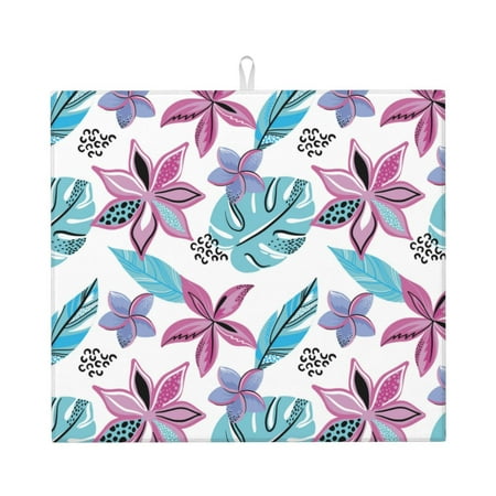 

Dish Drying Mats for Kitchen Counter colorful leaf flowers 16x18in Dish Drying Pad Coffee Mat with Hanging Loop Super absorbent Kitchen Counter Mat Coffee Bar Accessories