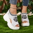 thumbnail image 2 of Womens Platform Wedge Sandals Floral Print Knit Mesh Open Toe Athletic Walking Shoes Casual Slip on Summer Sneakers White Size 8.5, 2 of 7