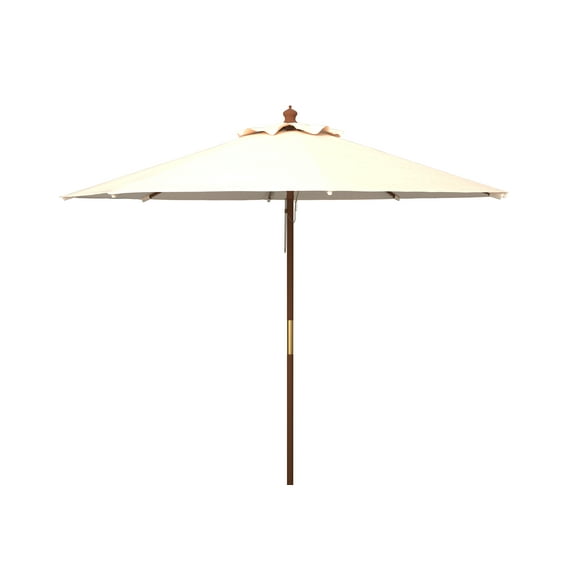 SAFAVIEH Cannes 11' Wooden Pulley Market Umbrella, Beige