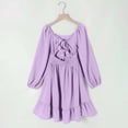 thumbnail image 5 of Fesfesfes Girls Long Sleeve Party Dress With Belt Elegant Pleated Flowy Formal Gown For Special Occasion Birthday Celebration Holiday Outfit(Purple#1,4-5 Years), 5 of 9