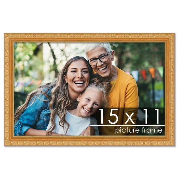 15x11 Gold Wood Picture Frame - UV Acrylic, Foam Board Backing, Hanging Hardware