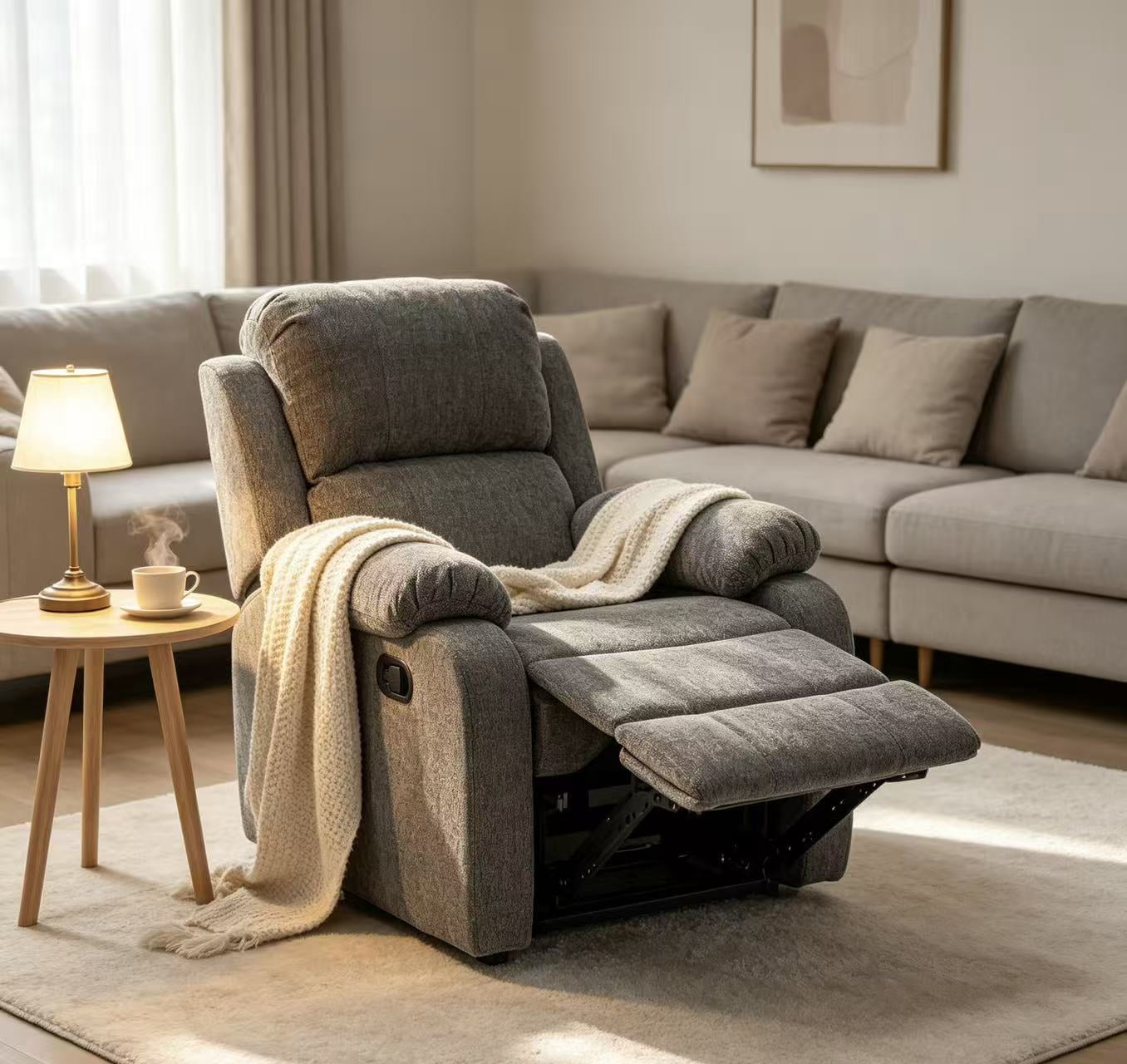 Leumius Recliner Chairs for Living Room, Manual Reclining Chair Single Sofa, Ergonomic Lounge Chair with Rocking Function,Dark Gray