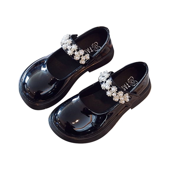 LNMQLPDBS Shoes for Girls Kids Spring/Autumn Solid Color Platform Mary Jane Shoes with Bright Pearl Straps Dance Shoes Toddler Princess Dress Shoes for Party Birthday School Performance