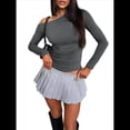 thumbnail image 1 of Blusas de Mujer con Hombros Descubiertos, Elegantes, de Larga, Asimétricas, Ajustadas, para Salir, de Otoño, con Frunces. Gris Oscuro M, 1 of 8