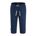 thumbnail image 3 of Men Drawstring Solid Color Cotton and Linen Seven Points Pants Navy 16(XXXXL), 3 of 8