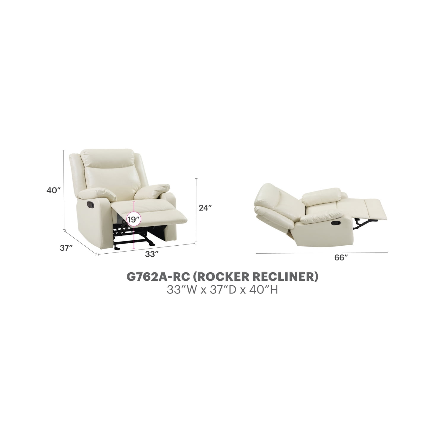 Glory Furniture Ward Faux Leather Rocker Recliner in Pearl