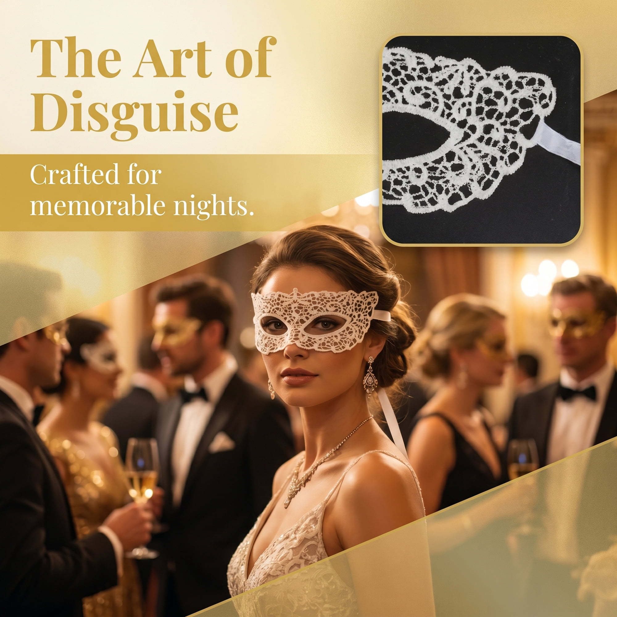 Unique Bargains 6-Pack Venetian Lace Eye Masks Set for Halloween Costume Party White 8.7" x 5.1"