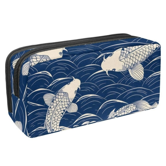 MUOOUM Pencil Case, Blue Wave Fish Koi Pattern Large Capacity Pencil Pouch Stationery Pen Bag