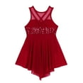 thumbnail image 4 of ZDHoor Girls Lyrical Modern Dance Dress Sleeveless Sequins Criss-Cross Back Camisole Ballet Dancing Costume Burgundy 16, 4 of 7