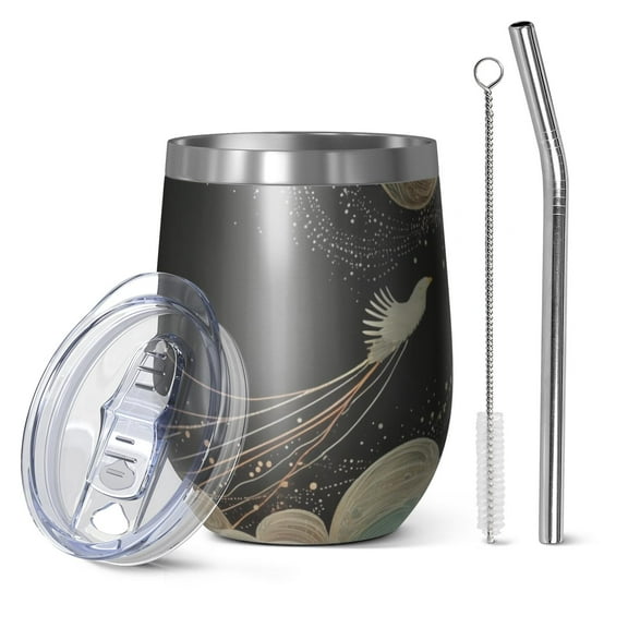 12oz Stainless Steel Insulated Wine Tumbler with Lid and Straw – Double Wall Vacuum Mug for Hot & Cold Drinks, 304 Steel Interior, Sweat-Free Design