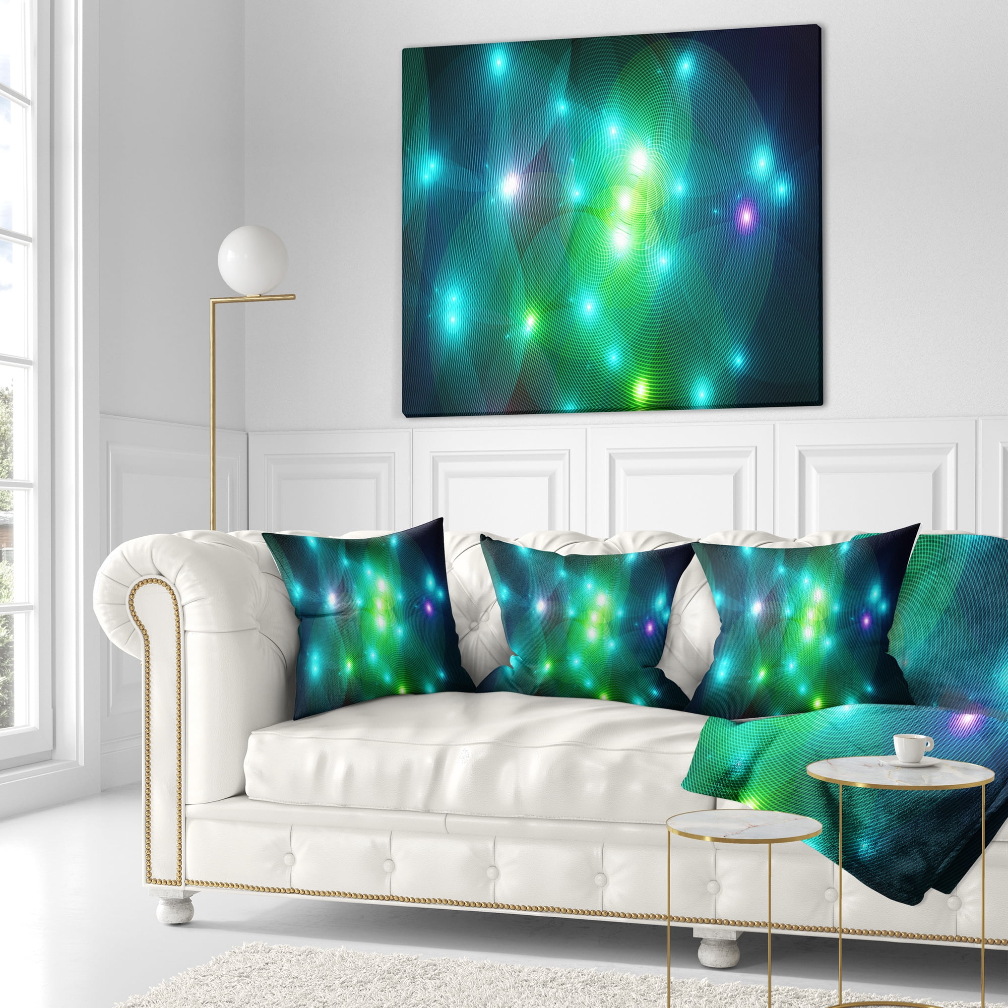 Designart Multi Color Fractal Lights in Fog - Abstract Throw Pillow - 18x18