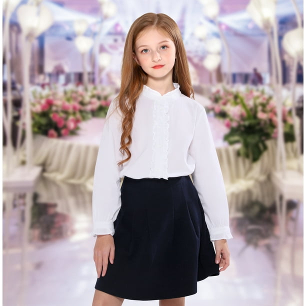 SOLOCOTE Girls White Blouse Ruffle Long Sleeve Button Down Shirts Princess Cotton Loose Soft Tops Spring and Summer Walmart.com