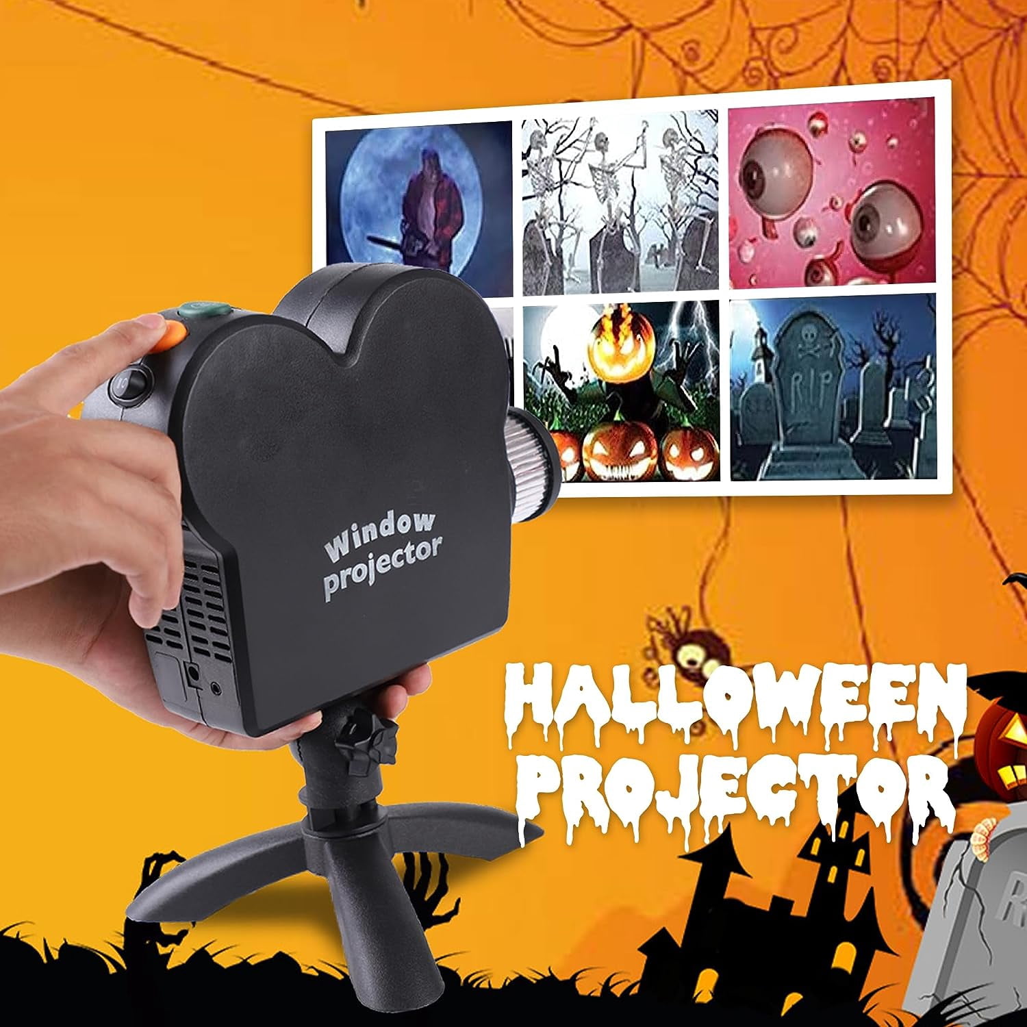 Halloween Christmas Window Projector with a Tripod, Built-in 12 Movies ,Mini Outdoor Halloween Projectors for Perfect Christmas and Halloween