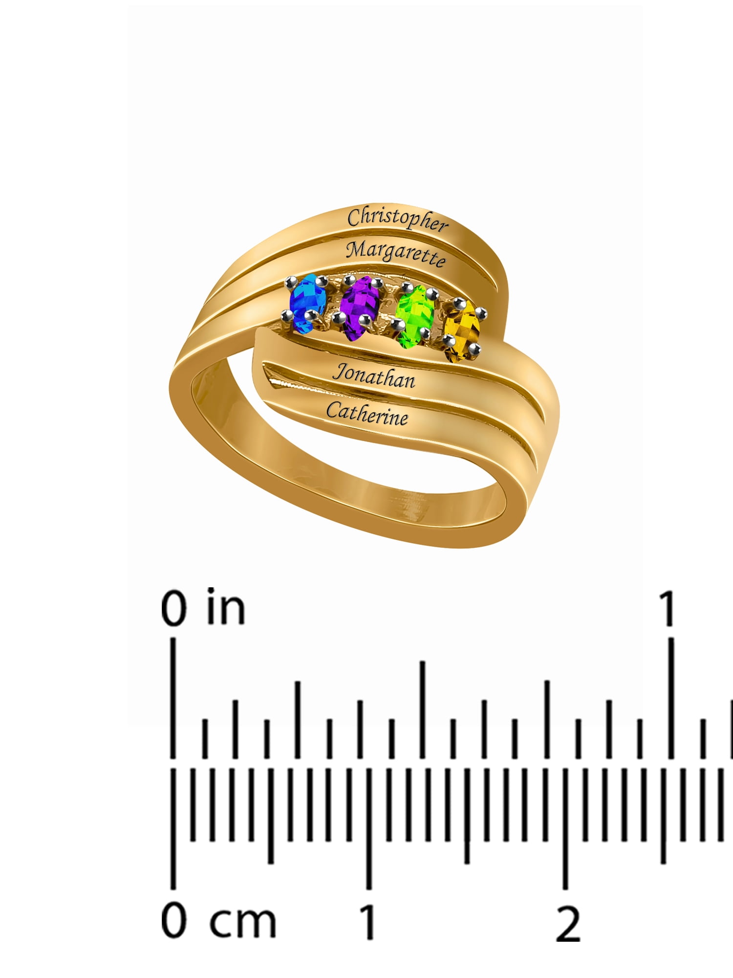 Laser Engraved Family Ring with Up to Four Birthstones
