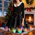 thumbnail image 4 of Women's Fashion V-Neck Casual Slim Christmas Printed Long Sleeve Hair Collar Dresses for Elegant Holiday Events and Parties,Black,5XL, 4 of 4