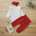thumbnail image 4 of Newborn Baby Girls Clothes Baby Girls Outfits Long Sleeve Heart Print Romper Top Polka Dots Pants Headband 3PCS Girls Clothing Set White 0-3 Months, 4 of 9