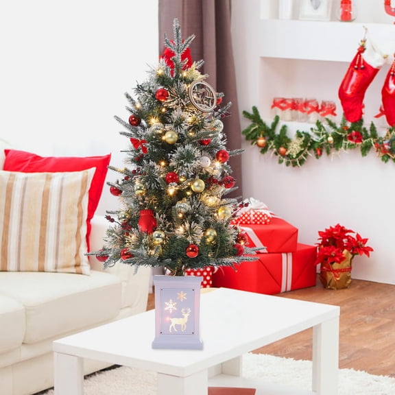 3 Ft Christmas Tree with Reindeer Base, Artificial Holiday Christmas Tree with 78 Led Lights, Red Berry Decorations, Holiday Ready
