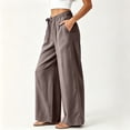 thumbnail image 4 of Utoimkio Women's Side Tie Linen Wide Leg Pants Elastic Ruched Waist with Side Pockets for Beach Vacation Daily Walking, 4 of 7