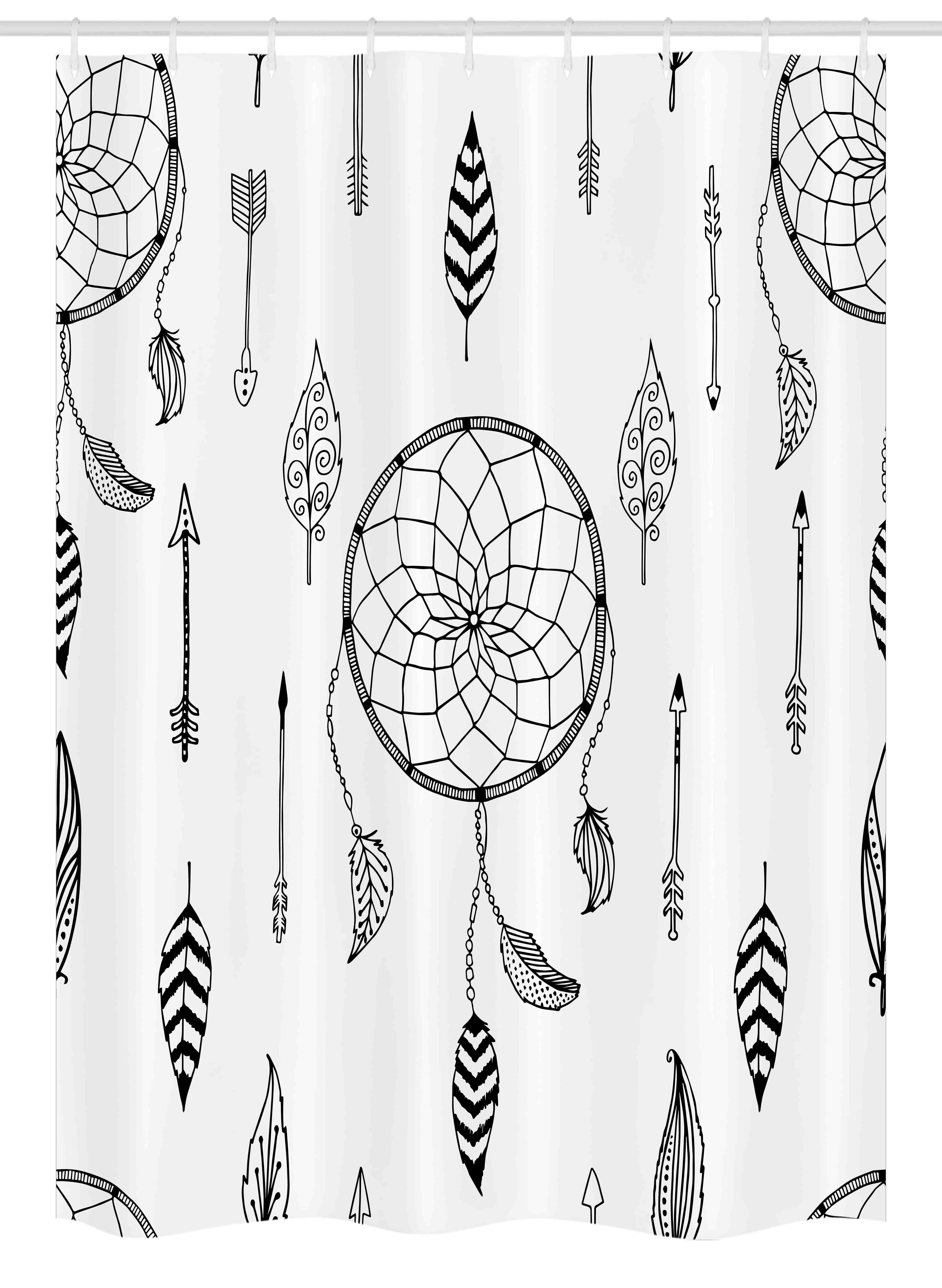 Arrow Stall Shower Curtain, Ethnic Anthique Authentic Tribal Dreamcatchers Feathers and Arrows
