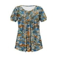 thumbnail image 7 of QUNYINEY Shirts for Women Puff Short Sleeve Floral Crew Neck Casual Tops Pullover Loose Pleated Shirts, 7 of 7