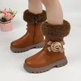 thumbnail image 2 of Povozer Toddler Girl's Winter Snow Boots Fleece Lined Mid Calf Shoes(Brown,3), 2 of 6