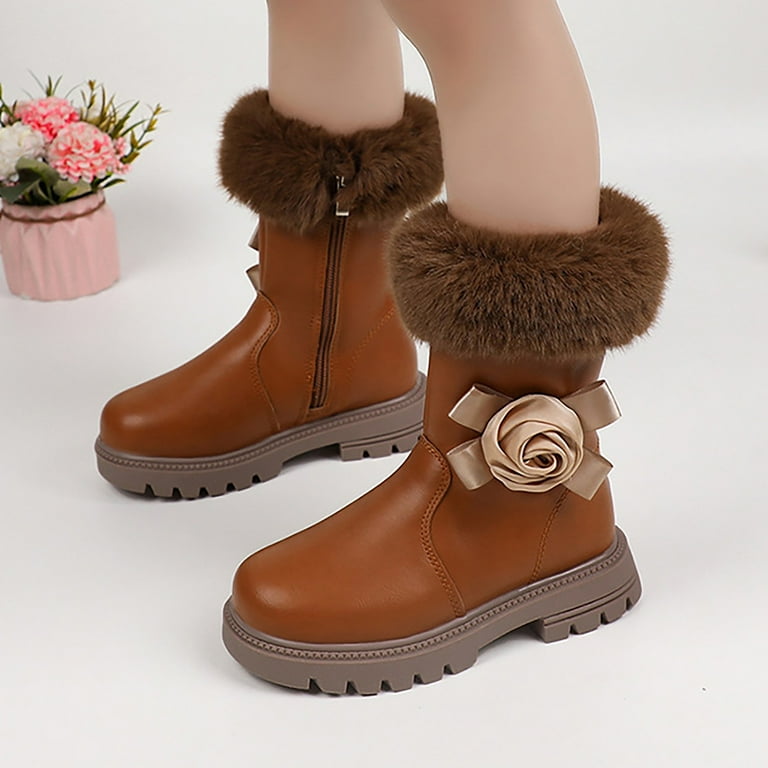 blue dress for baby girl Genuine Leather Winter Warm Soft Sole No-Slip Flats Boots – Babakud
