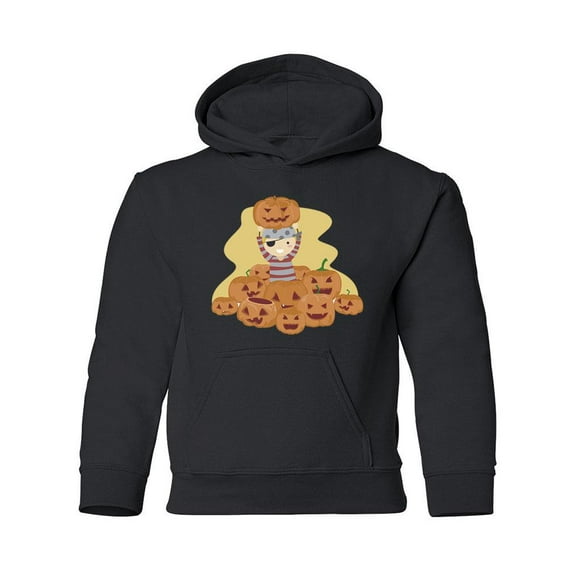 Kid With Jack O Lanterns Hoodie Juniors -Image by Shutterstock, Large