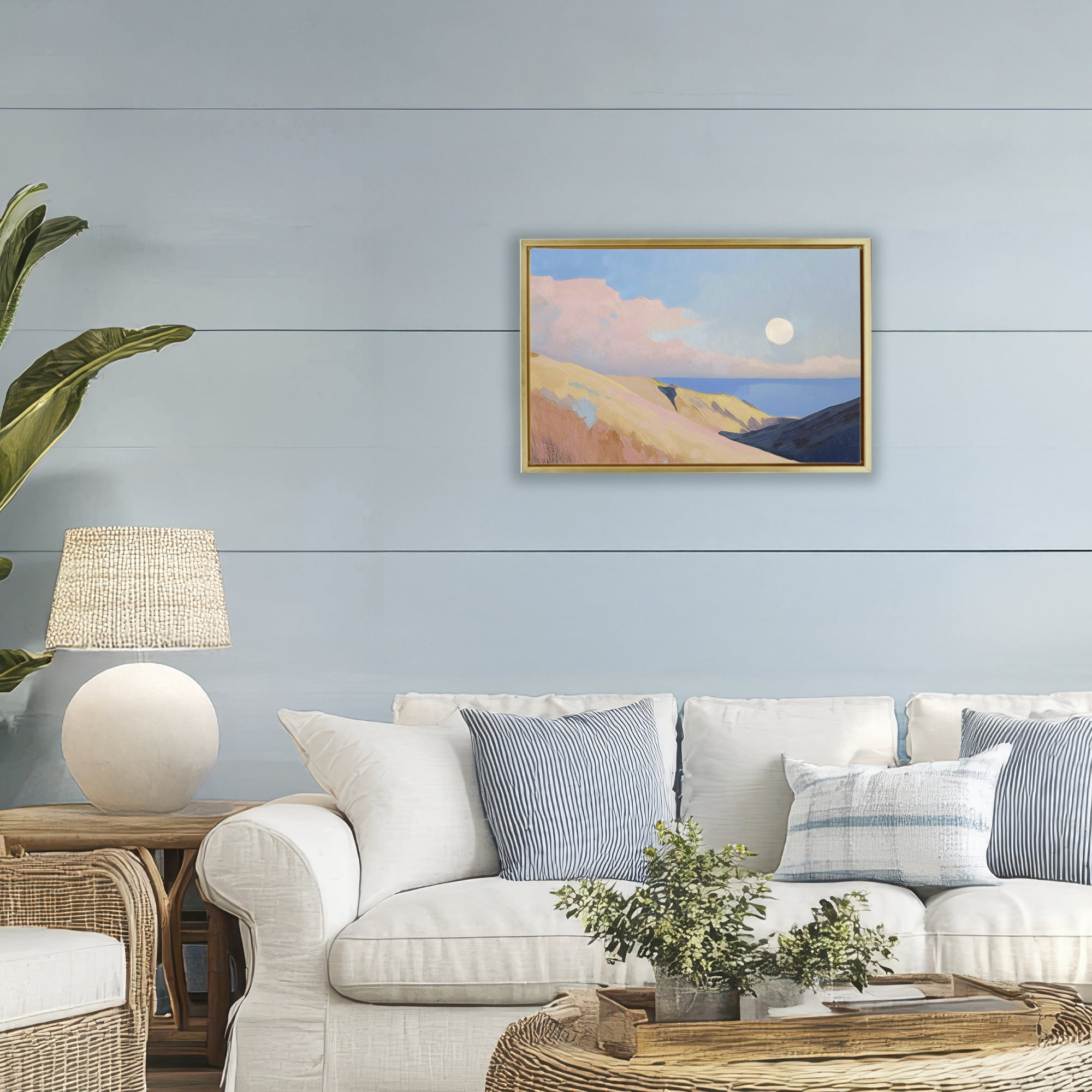 Stupell Industries Pink Hills At The Ocean Gold Framed Floater Canvas Wall Art, design by Gina Kelly