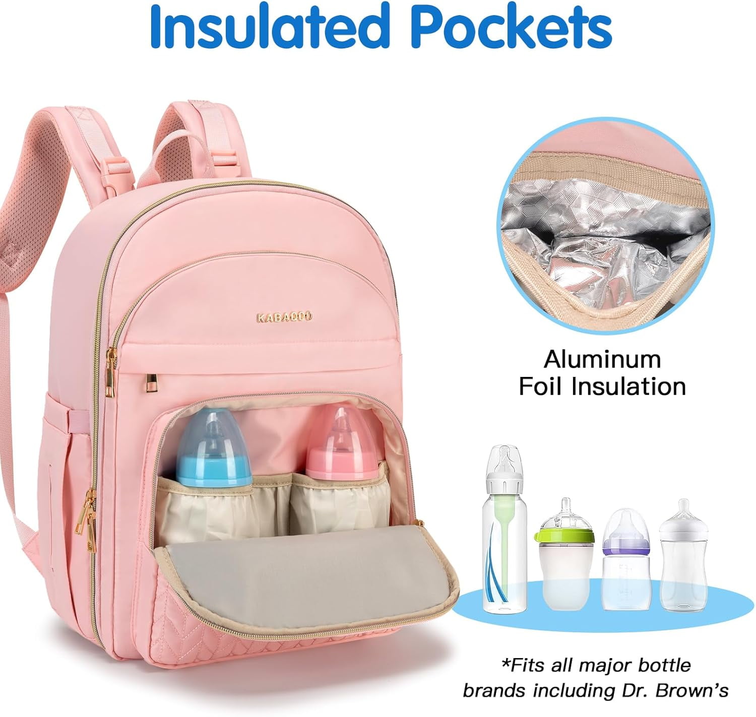 Baby Diaper Bag Backpack, Waterproof Diaper Backpack for Mom & Dad with Changing Pad, Insulated Pockets and Stroller Straps, Baby Shower Gifts PINK