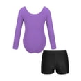 thumbnail image 2 of iiniim Kids Girls 2 Pieces Gymnastics Ballet Dance Outfits Long Sleeve Leotard with Shorts Set Lavender&Black 12, 2 of 7