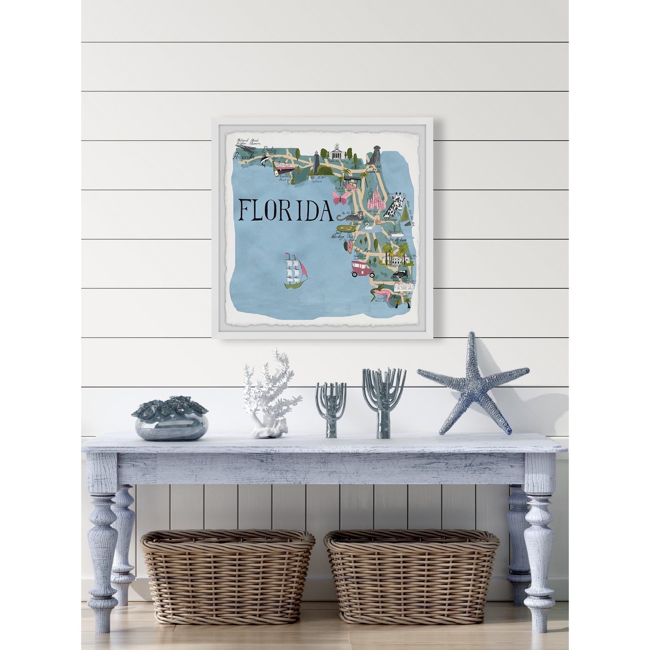 Marmont Hill Illustrated Map of Florida Framed Wall Art