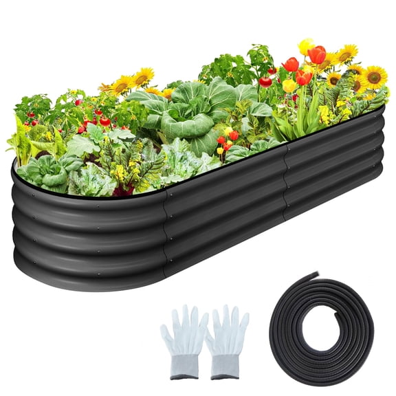 2 Pcs 4.5x2x1.5 FT Oval Galvanized Garden Beds, Bottomless Metal Planter Boxes, Tool-Free Assembly for Vegetables and Flowers, Gray | Raised Garden Bed