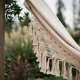 thumbnail image 3 of Graflsoa Nordic Style Fringe Double Hammock with Reinforced Ropes and Storage Bag, 200x150cm, White Canvas & Cotton Rope, Hand Wash Recommended, 3 of 6