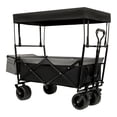 thumbnail image 2 of Hassch Collapsible Folding Wagon with Canopy and All-Terrain Wheels, Utility Storage Cart with Cooler Bag and Side Pockets, Beach Wagon for Sand, Camping, Sports, Shopping, Black, 2 of 10
