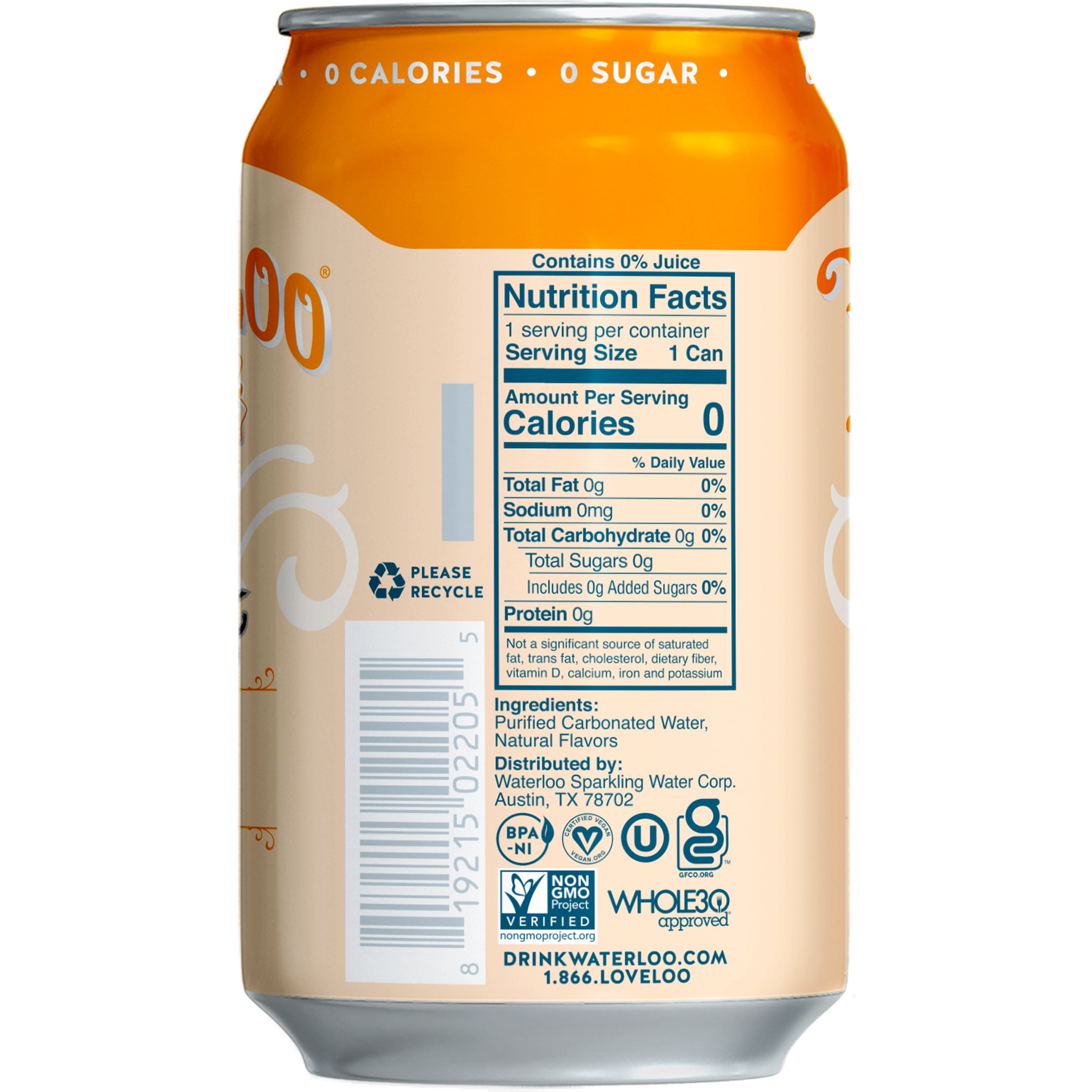 Waterloo Sparkling Water, Orange Vanilla, 12 fl oz, 24 Pack Cans