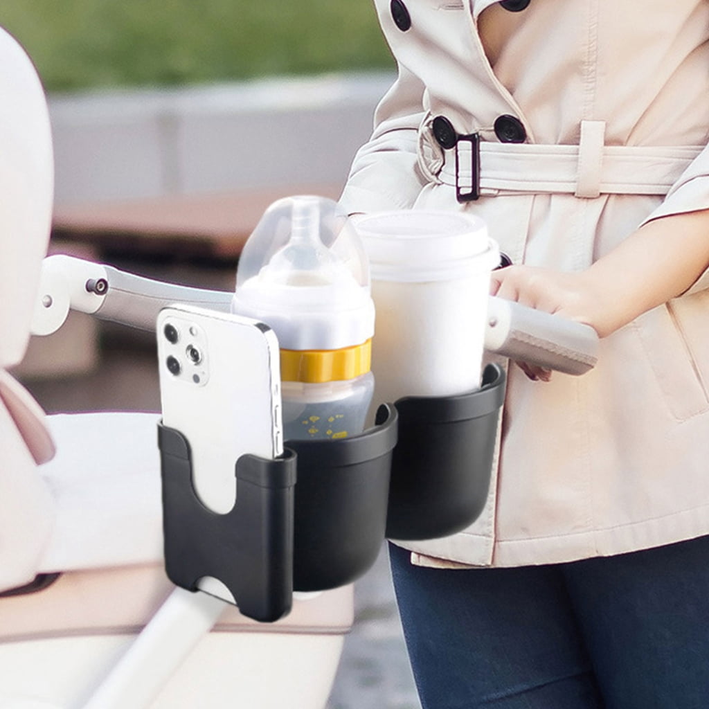 RYUJNDK Stroller Double Cup Holder with Cellphone Holder Water Bottle Organiser for Wheelchair Walker Drink Beverage Holder