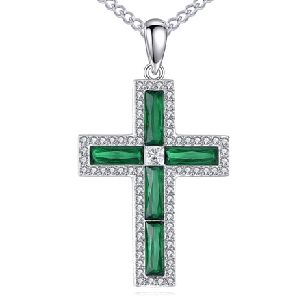 YAFEINI Cross Necklace Sterling Silver Green Cross Pendant Religious Jewelry Birthday Gifts for Women Men