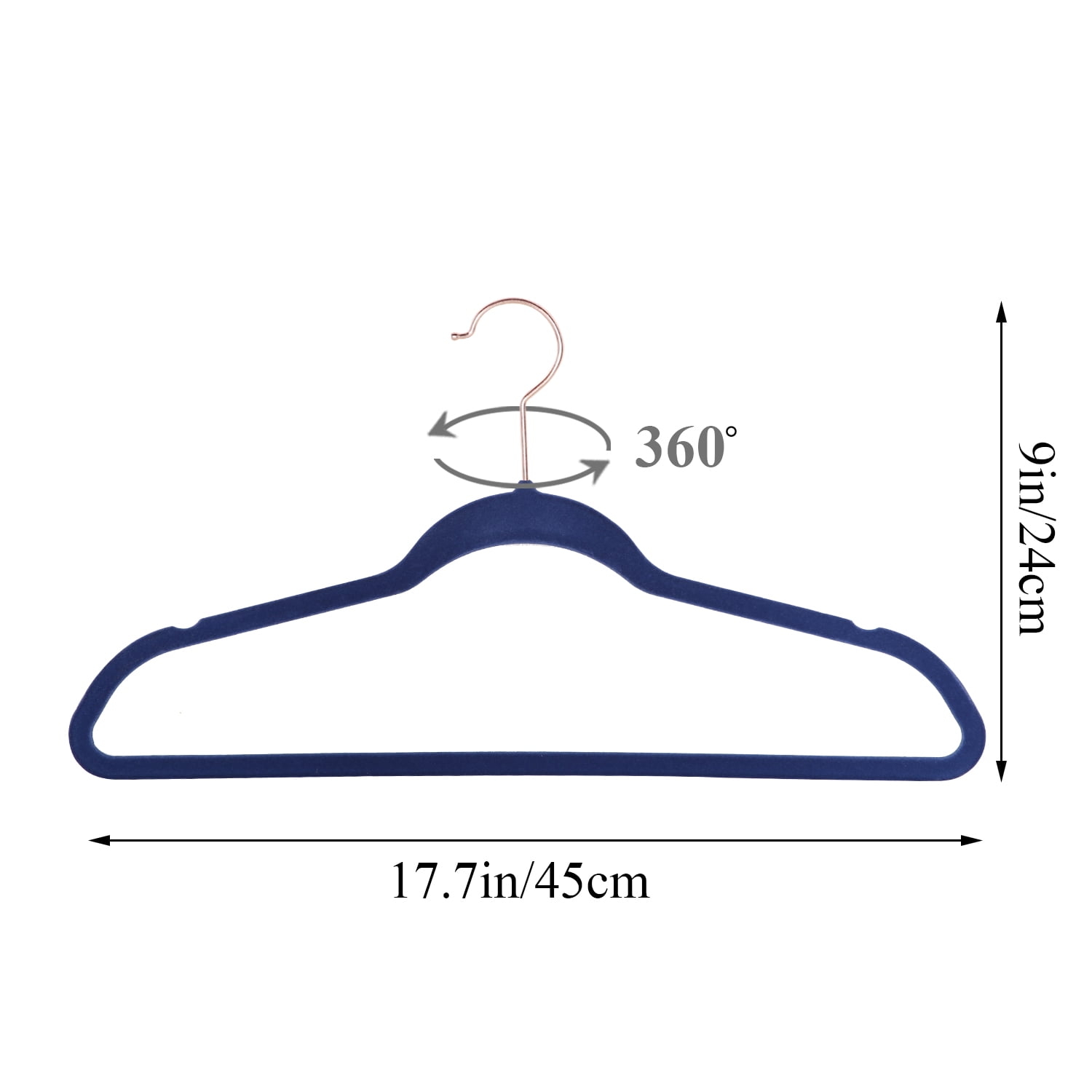 VECELO 25 Pack Velvet Non-Slip Heavy Duty Adult Hangers with 360° Swivel Hook, Ultra-Thin Space Saving Clothes Organizer for Coats Shirts Dresses Closet Storage-Blue