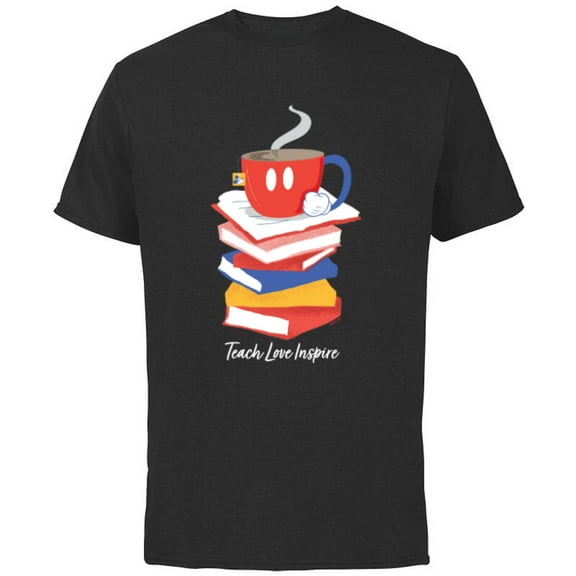 Disney Mickey Mouse Teacup Teach Love Inspire Teacher’s Day - Short Sleeve Cotton T-Shirt for Adults - Customized-Black