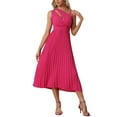 thumbnail image 1 of INSPIRE CHIC Women's Midi Summer Pleated Dress One Shoulder Sleeveless Cinched Waist Party Cocktail Dresses Hot Pink L, 1 of 6