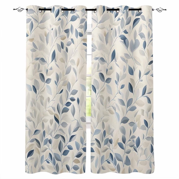 Blue Botanical Blackout Curtains 45 Inches Long, Farmhouse Spring Summer Plant Thermal Insulated Black Out Curtains, Small Darkening Window Curtain Drapes for Cafe Bedroom 42"x45" 2 Panels