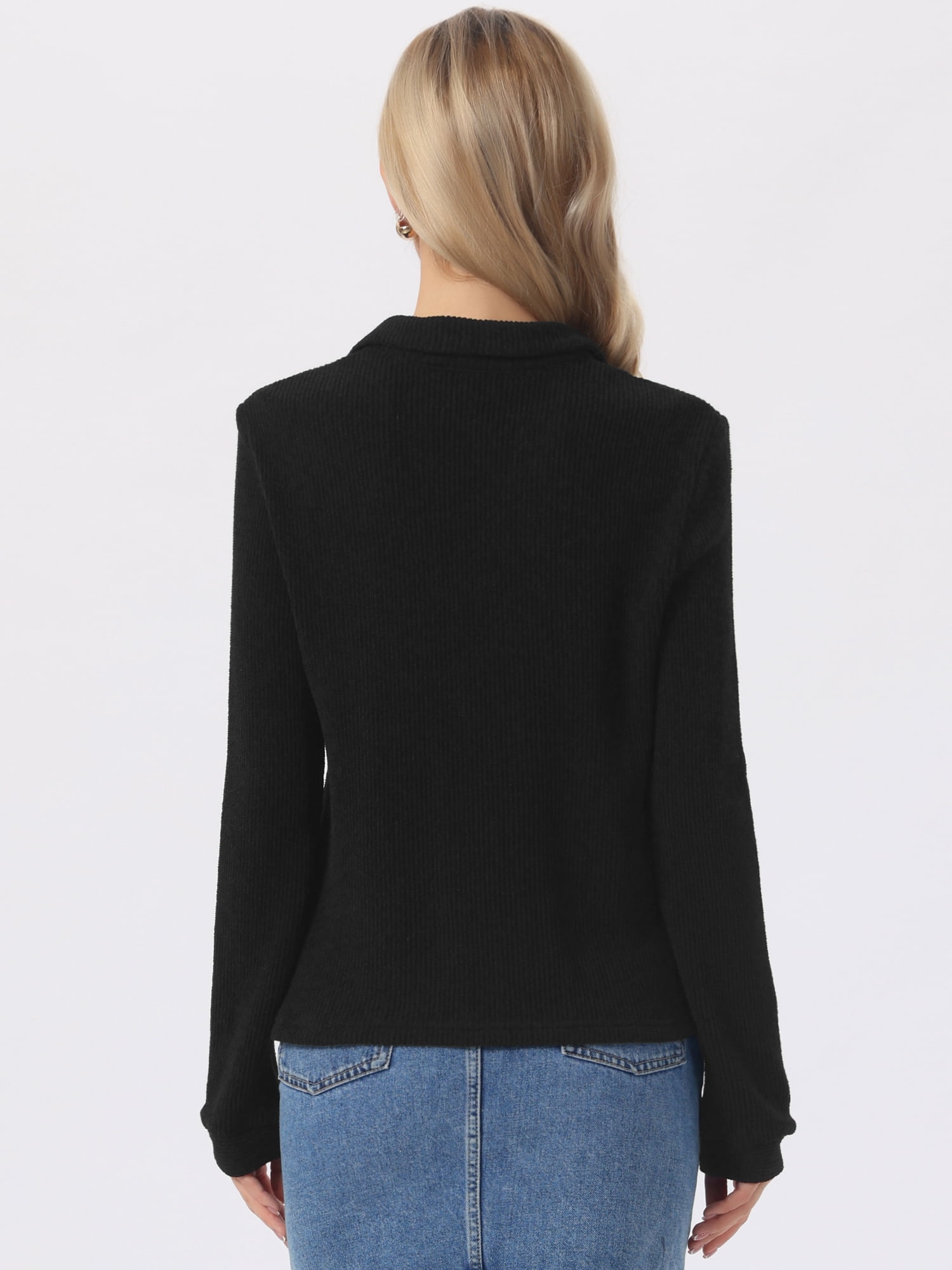 DARING DIVA Women's Winter Sweater Polo Collar Shirts Tops M Black