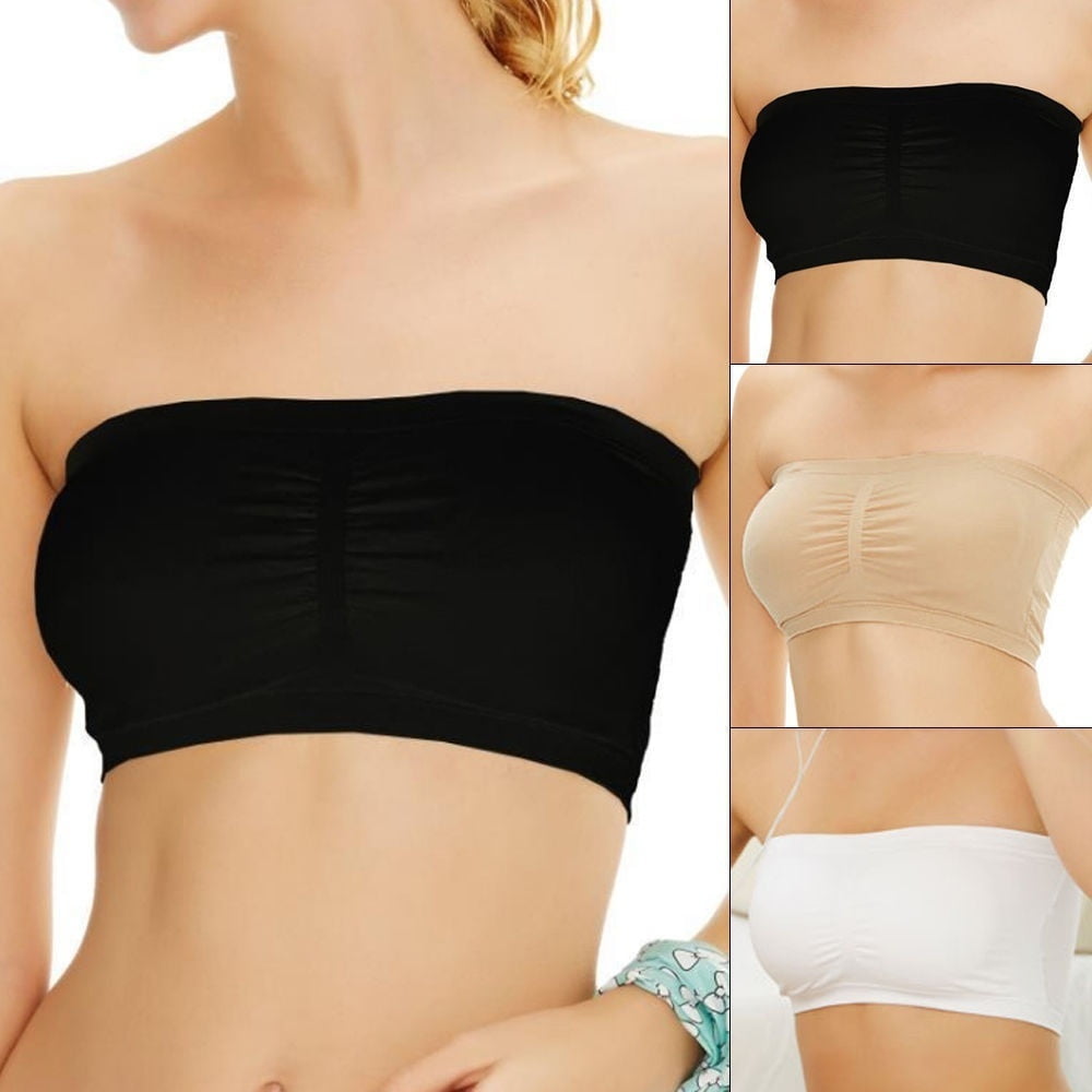 Womens Strapless Padded Bra Bandeau Tube Top Removable Pads Seamless Crop  Colors