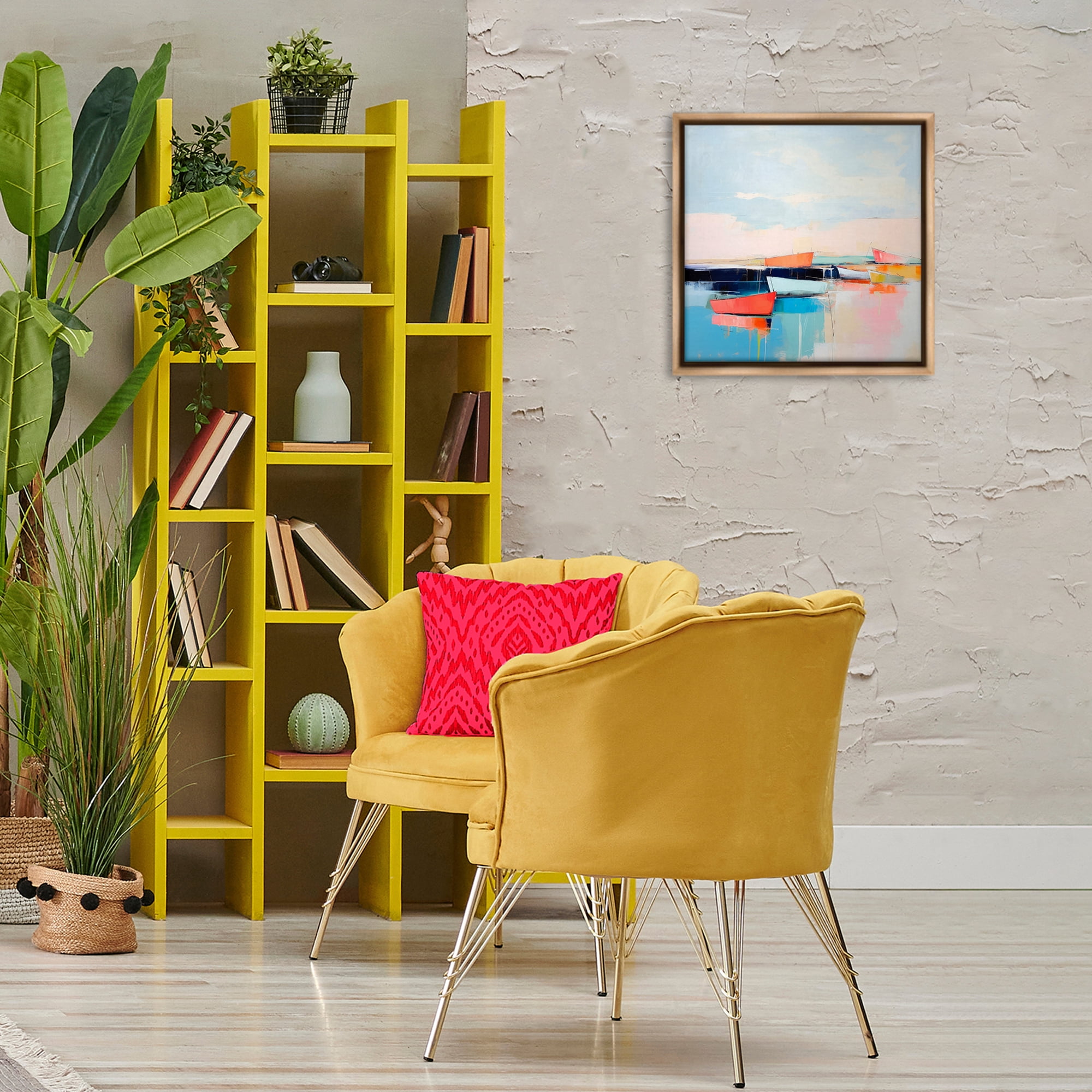 Stupell Industries Vivid Boat Reflection Transportation Painting Brown Floater Framed Canvas Art Print Wall Art, 18 x 18