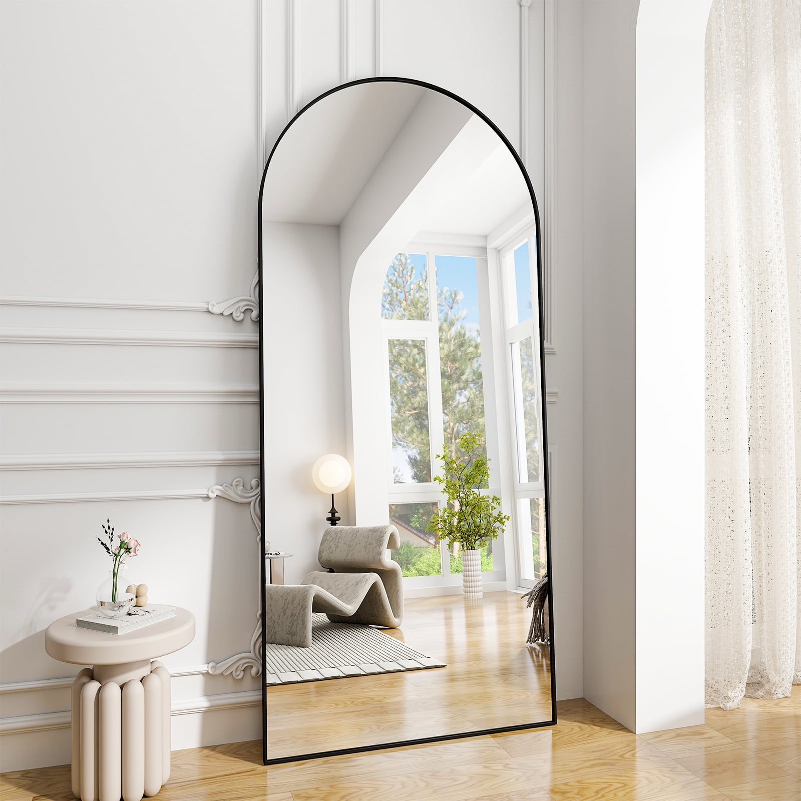 BEAUTYPEAK 76"x34" Oversized Arched Metal Framed Standing Mirrors, Black