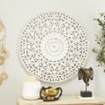 thumbnail image 2 of DecMode White Wooden Handmade Intricately Carved Floral Wall Decor with Mandala Design, 2 of 8