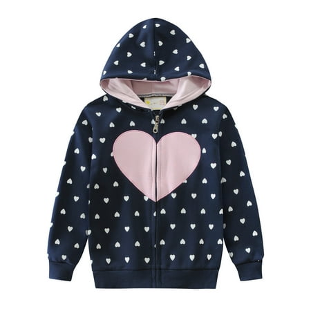 CM-Kid Girls Sweatshirts Hoodies Jacket Zip-up Heart Pirnt Hoodies 6T