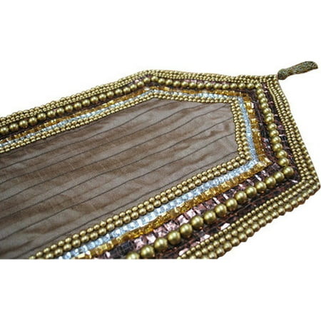 

Decorative Table Runner Rust Gold Clear 14 inch wide x 108 inch extra long Silk Beaded Table Runner Golden Pearls Sequin Bead Stone Embroidered Pleated - Pearl Crystal Sequin